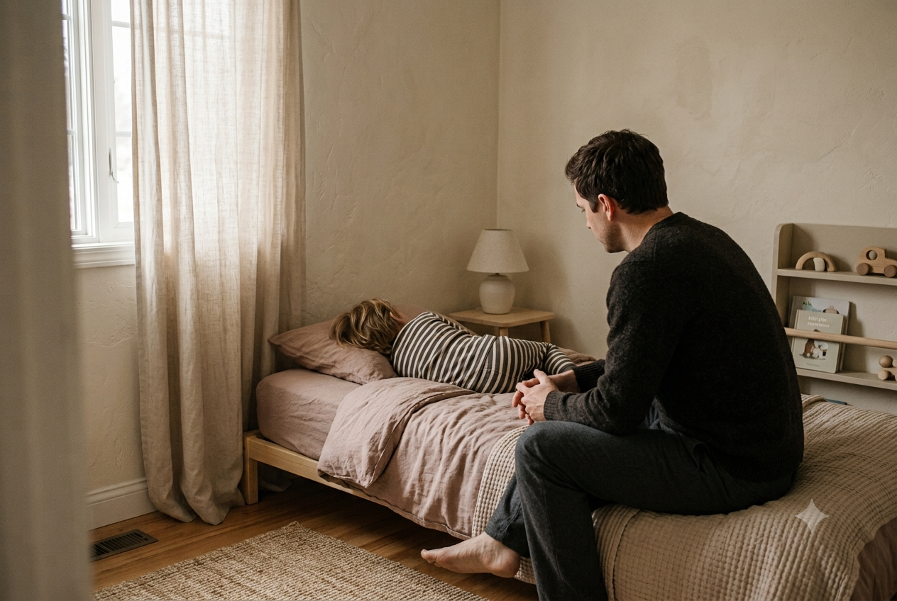 Vader bij kind in bed — slaapproblemen begeleiding